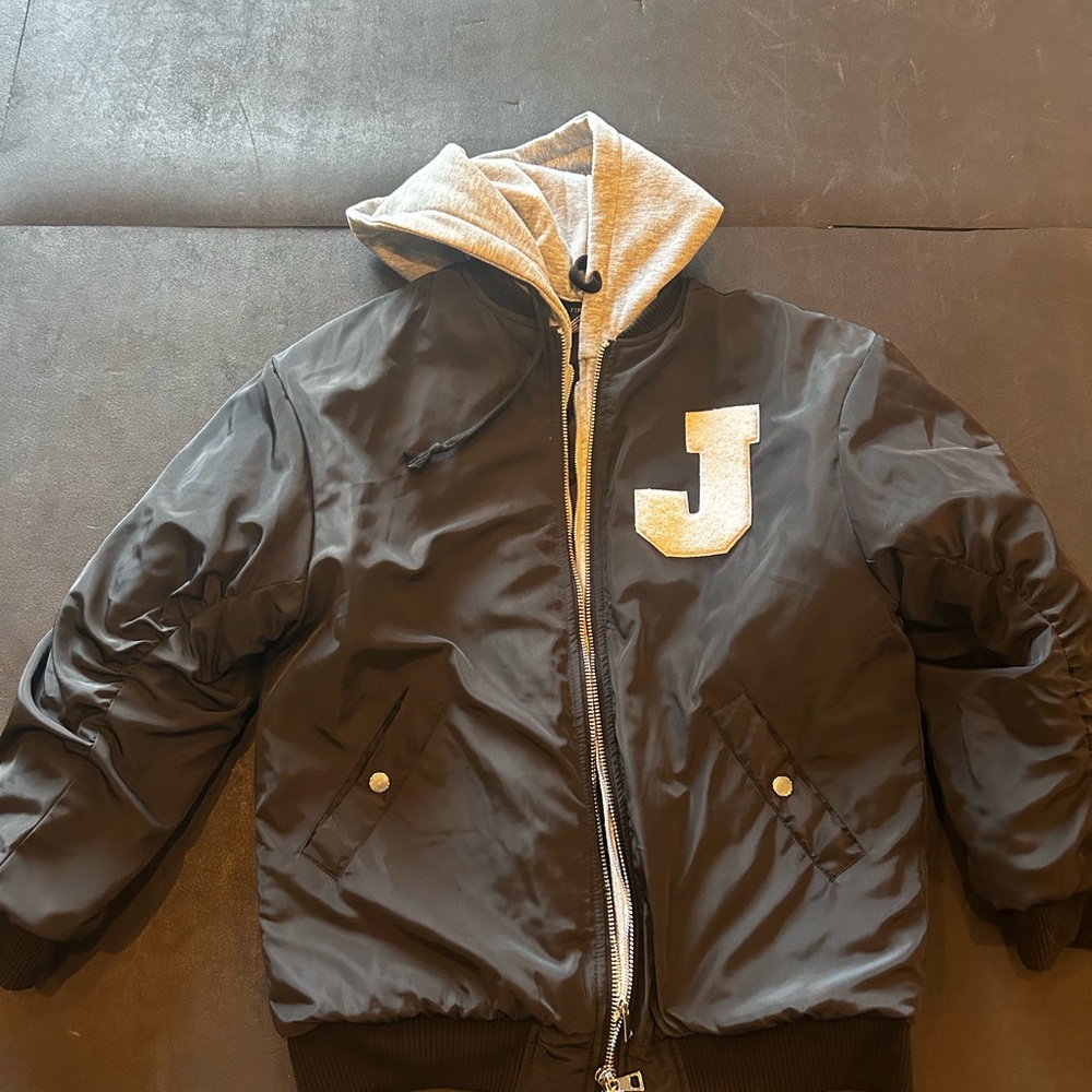 Black Jacket with Gray Hood and 'J' Patch